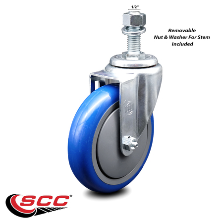 Service Caster 5 Inch Blue Polyurethane Wheel Swivel ½ Inch Threaded Stem Caster SCC SCC-TS20S514-PPUB-BLUE-121315